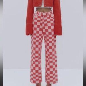 Red pattered Zara pants
